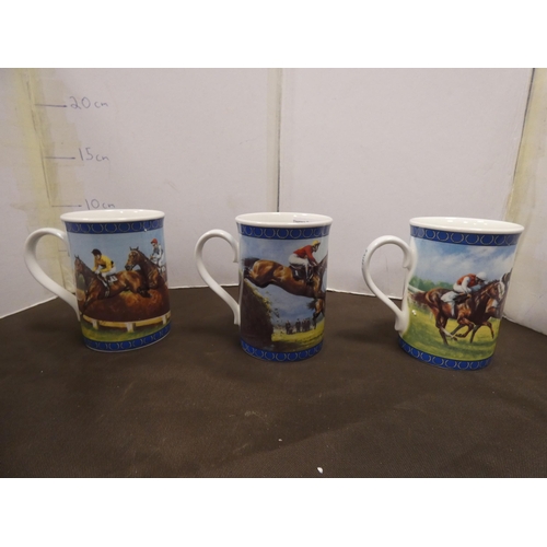 44 - Set of six Danbury Mint Racing Legends mugs by Graham Ison, to include Desert Orchid, Nijinsky, Danc... 