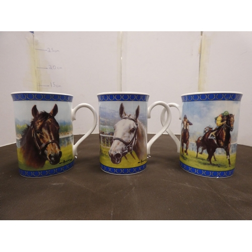 44 - Set of six Danbury Mint Racing Legends mugs by Graham Ison, to include Desert Orchid, Nijinsky, Danc... 