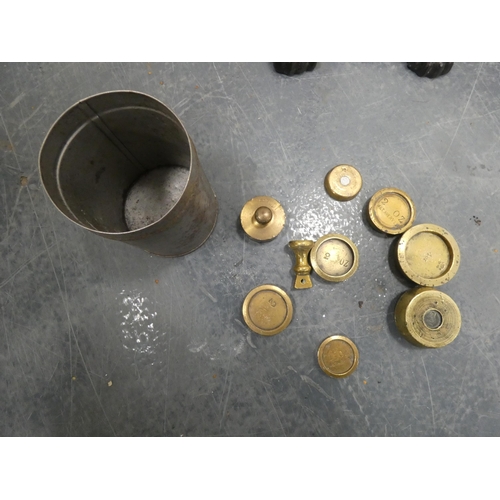 50 - Set of Edwardian brass and cast balance scales, with weights.