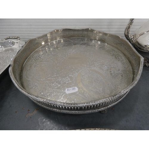 55 - Small group of plated wares to include trays, teapot and a bowl.