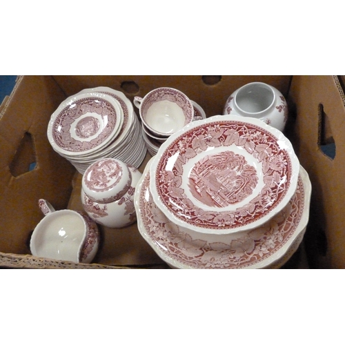 9 - Two cartons containing various Mason's ceramics to include 'Regency' pattern examples, dinner and te... 