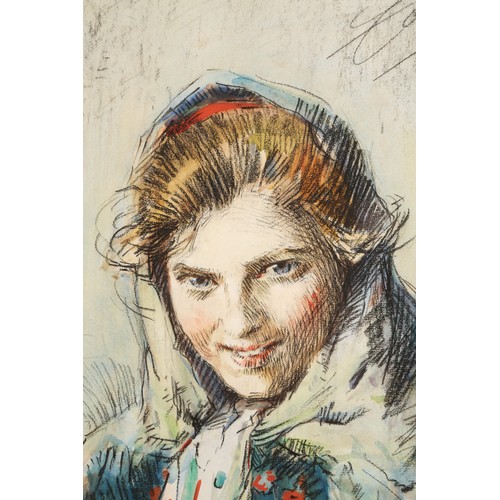 273 - Anders Leonard Zorn (Swedish 1860-1920)'Girl Portrait with Scarf'framed mixed media on papersigned u... 