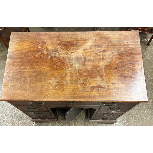 361 - George III mahogany kneehole desk, fitted drawer over freeze drawer, with three drawers either side,... 