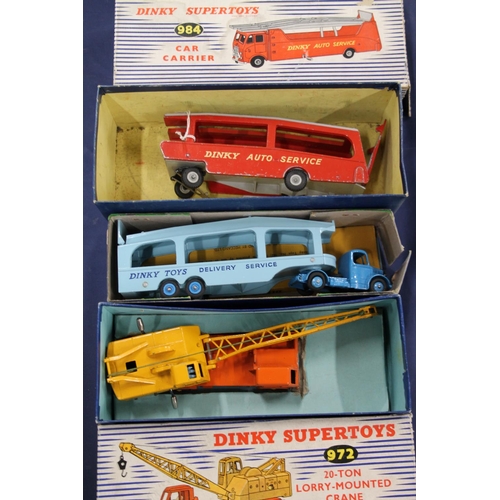 1098 - Dinky Supertoys 982 Pullmore Car Transporter with loading ramp and 972 20-ton lorry mounted Coles cr... 