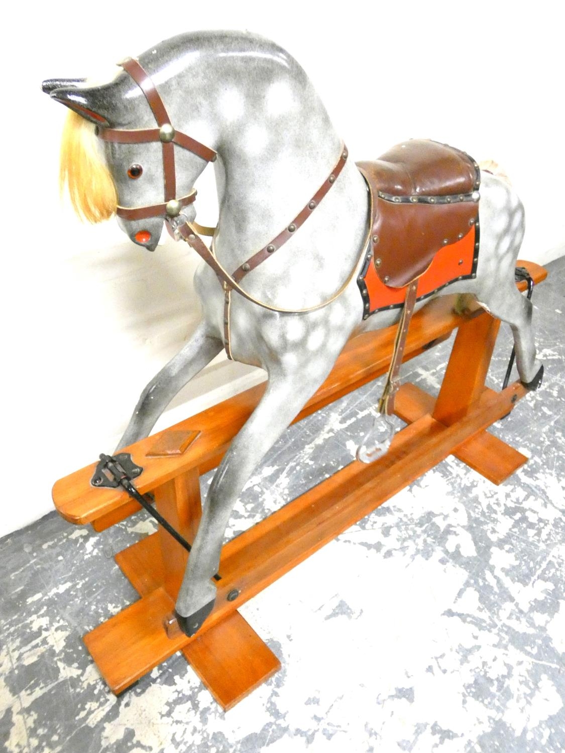 20th century vintage dappled grey rocking horse with horse hair mane ...