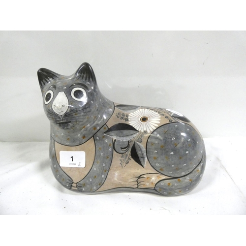 1 - Mexican studio pottery cat, signed to base.