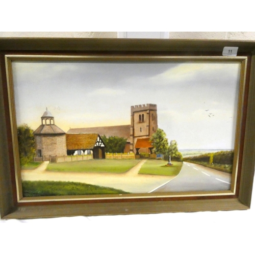 11 - L H Corner, an old church.Signed. Oil on board.