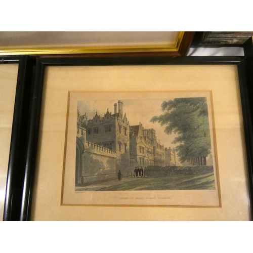 12 - Various prints of Queen's College, some floral, unsigned watercolours.