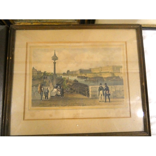 14 - Collection of antique prints to include The Louvre, engraved Map of Paris etc. (5)