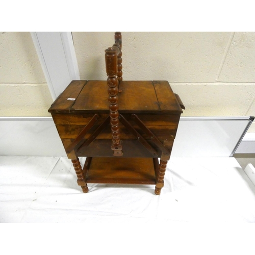 2 - Cantilever sewing box, bobbin turned handle & supports.