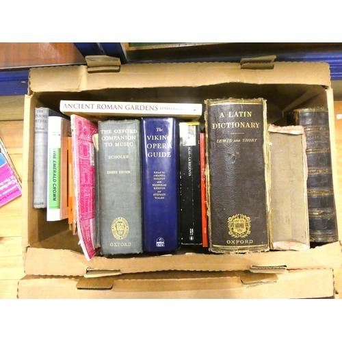 40 - Two boxes of vintage and modern books, music and Latin related.