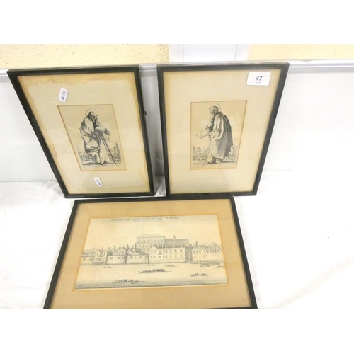 47 - Antique print of Whitehall Palace, & others.