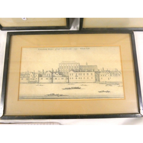 47 - Antique print of Whitehall Palace, & others.