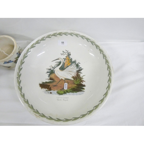 55 - Large Portmeirion Little Egret bowl, dia.33cm., and two botanical garden pots. (3)