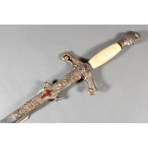 American Masonic Knight's Templar ceremonial sword, the etched blade ...