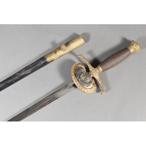 British court sword having triangular section tapering blade, the gilt ...