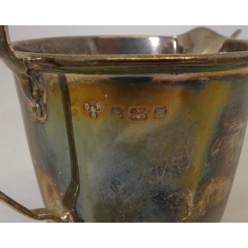 40A - Silver bachelor's three-piece tea service comprising a teapot, sugar and cream, by Davidson, Henders... 