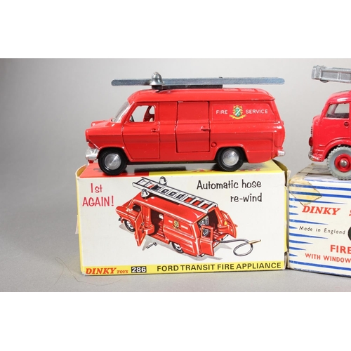 1078 - Dinky Toys diecast model vehicle 195 Fire Cheif's Car with Speedwheels, 286 Ford Transit Fire Applia... 