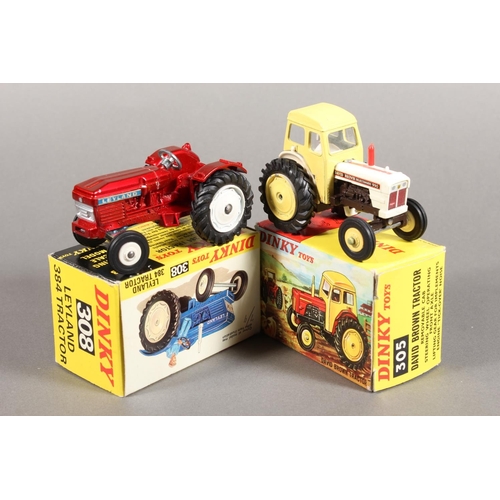 1083 - Dinky Toys diecast model vehicle 308 Leyland 384 Tractor (matallic red, lacks driver) and 305 David ... 