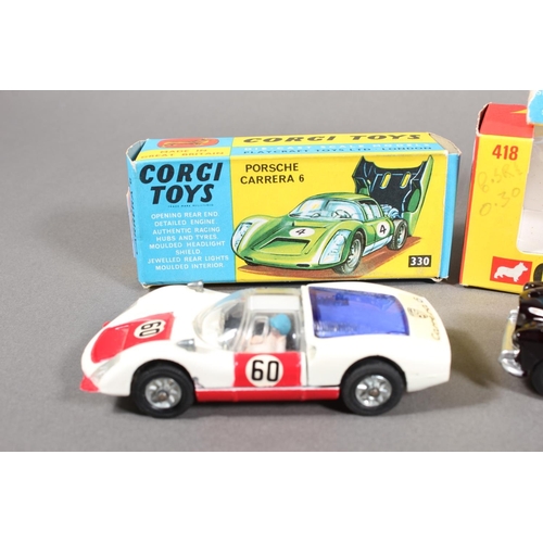 1088 - Corgi Toys diecast model vehicles to include 418 Austin London Taxi Whizzwheels, 330 Porsche Carrera... 