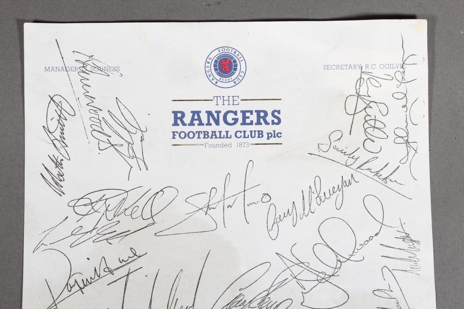 Rangers Football Club interest, a printed headed sheet showing the ...