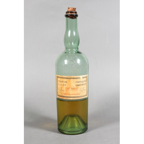 1234 - L Garnier Chartreuse liqueur bottle, green glass with etched orb decoration and 75&deg; proof label,... 