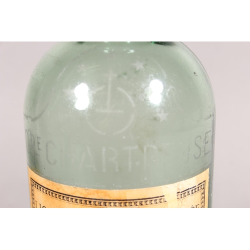 1234 - L Garnier Chartreuse liqueur bottle, green glass with etched orb decoration and 75&deg; proof label,... 