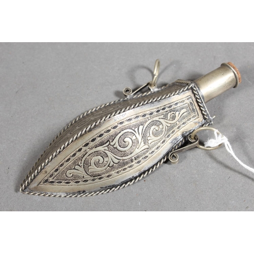Turkish Ottoman white metal powder or shot flask embossed with crescent ...
