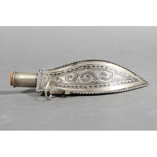 Turkish Ottoman white metal powder or shot flask embossed with crescent ...