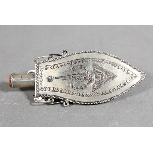 Turkish Ottoman white metal powder or shot flask embossed with crescent ...
