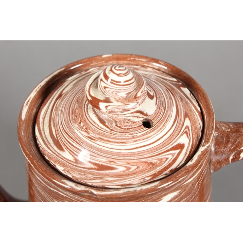 52 - Scottish pottery agate ware coffee pot in the manner of Prestonpans, Seaton and Fife potteries, 24cm... 