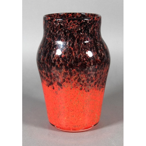 261 - Scottish art glass vase of baluster form, the mottled orange ground decorated with adventure inclusi... 
