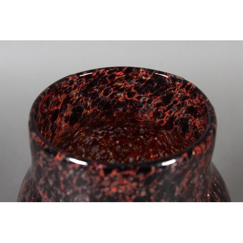 261 - Scottish art glass vase of baluster form, the mottled orange ground decorated with adventure inclusi... 