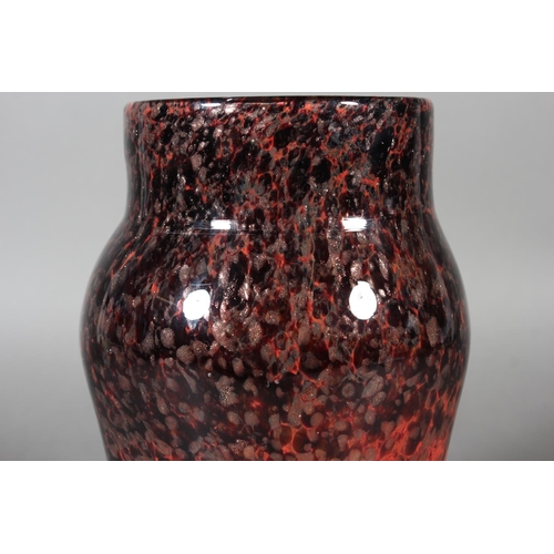261 - Scottish art glass vase of baluster form, the mottled orange ground decorated with adventure inclusi... 