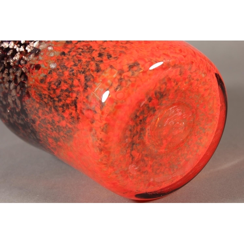 261 - Scottish art glass vase of baluster form, the mottled orange ground decorated with adventure inclusi... 