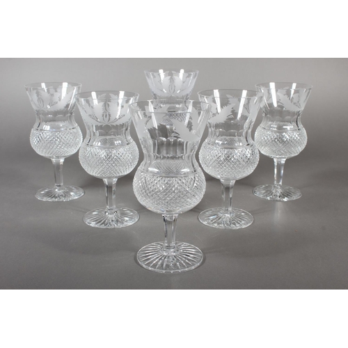 266 - Five Edinburgh crystal thistle pattern goblets with etched thistle decoration and another taller, 17... 