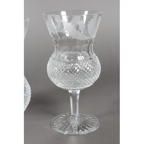 266 - Five Edinburgh crystal thistle pattern goblets with etched thistle decoration and another taller, 17... 
