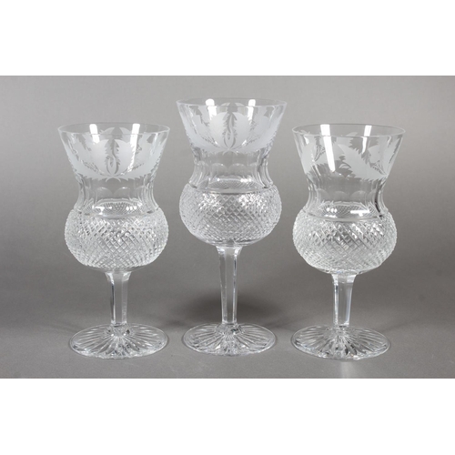 266 - Five Edinburgh crystal thistle pattern goblets with etched thistle decoration and another taller, 17... 