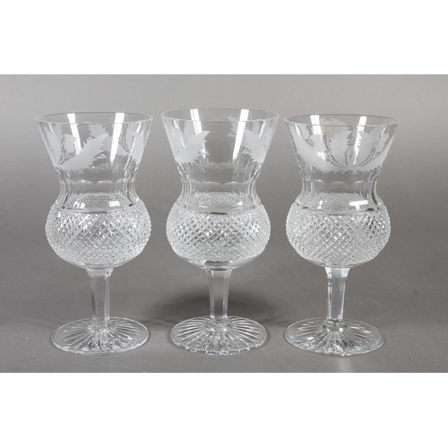266 - Five Edinburgh crystal thistle pattern goblets with etched thistle decoration and another taller, 17... 