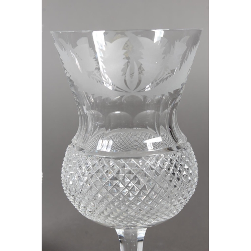 266 - Five Edinburgh crystal thistle pattern goblets with etched thistle decoration and another taller, 17... 