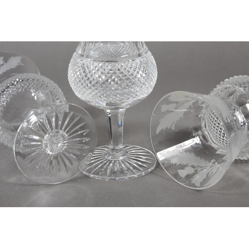 266 - Five Edinburgh crystal thistle pattern goblets with etched thistle decoration and another taller, 17... 