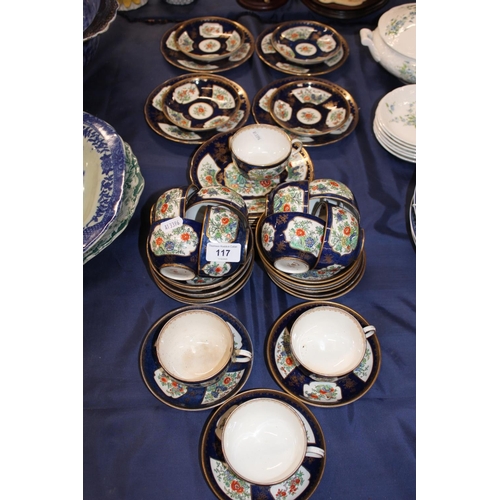 117 - Booths blue ground antique teaset with floral decoration.