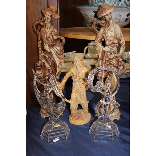 119 - Two Royal Crystal Rock figures and three resin figures.