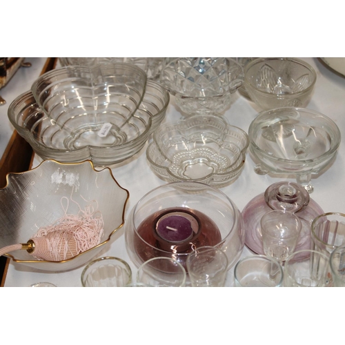 130 - Collection of glassware including vases and bowls, shot glasses etc.