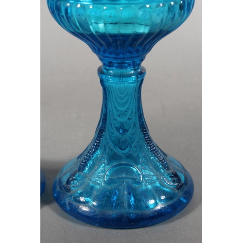 136 - Pair of turquoise blue glass paraffin lamp bases..