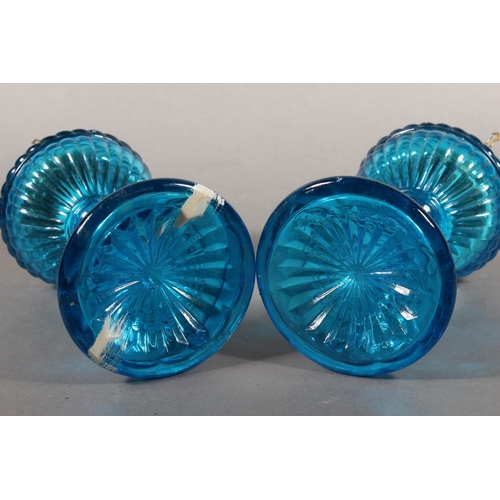 136 - Pair of turquoise blue glass paraffin lamp bases..