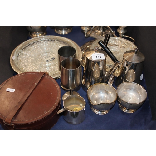 148 - Collection of silver plate including a candelabra, four piece tea service, etc.