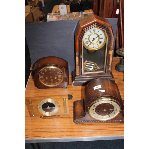 237 - Antique style mantle clock and three others including metamec.