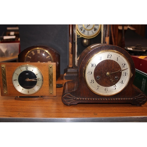 237 - Antique style mantle clock and three others including metamec.