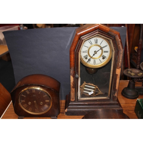 237 - Antique style mantle clock and three others including metamec.